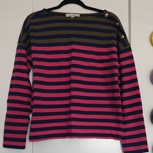 FIRST OFFER ACCEPTED! LOFT Navy and Pink Striped Button Shoulder Top